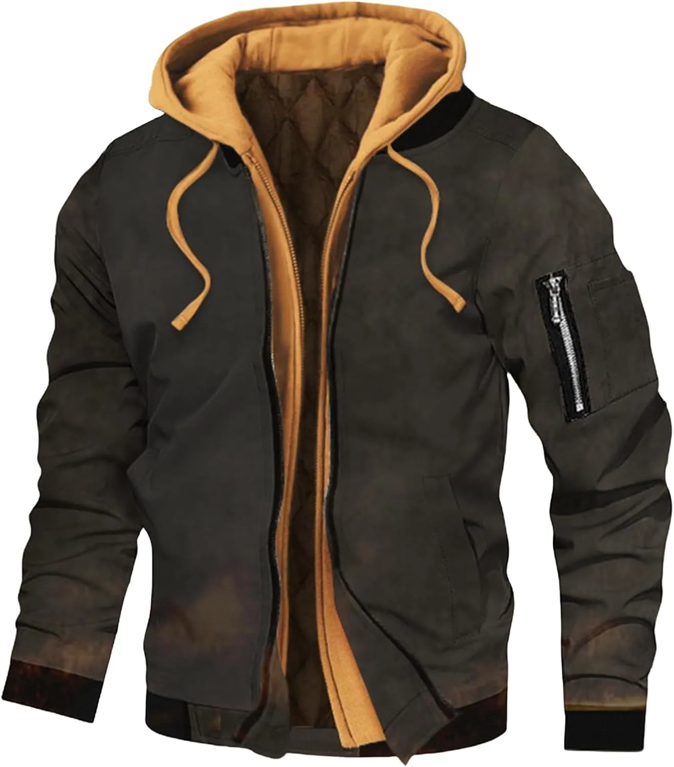 evzosrz Mens Flannel Hoodie Jacket Long Sleeve Plaid Shirts Jacket Zip Quilted Lined JacketsThermal Hooded Coats Outerwear