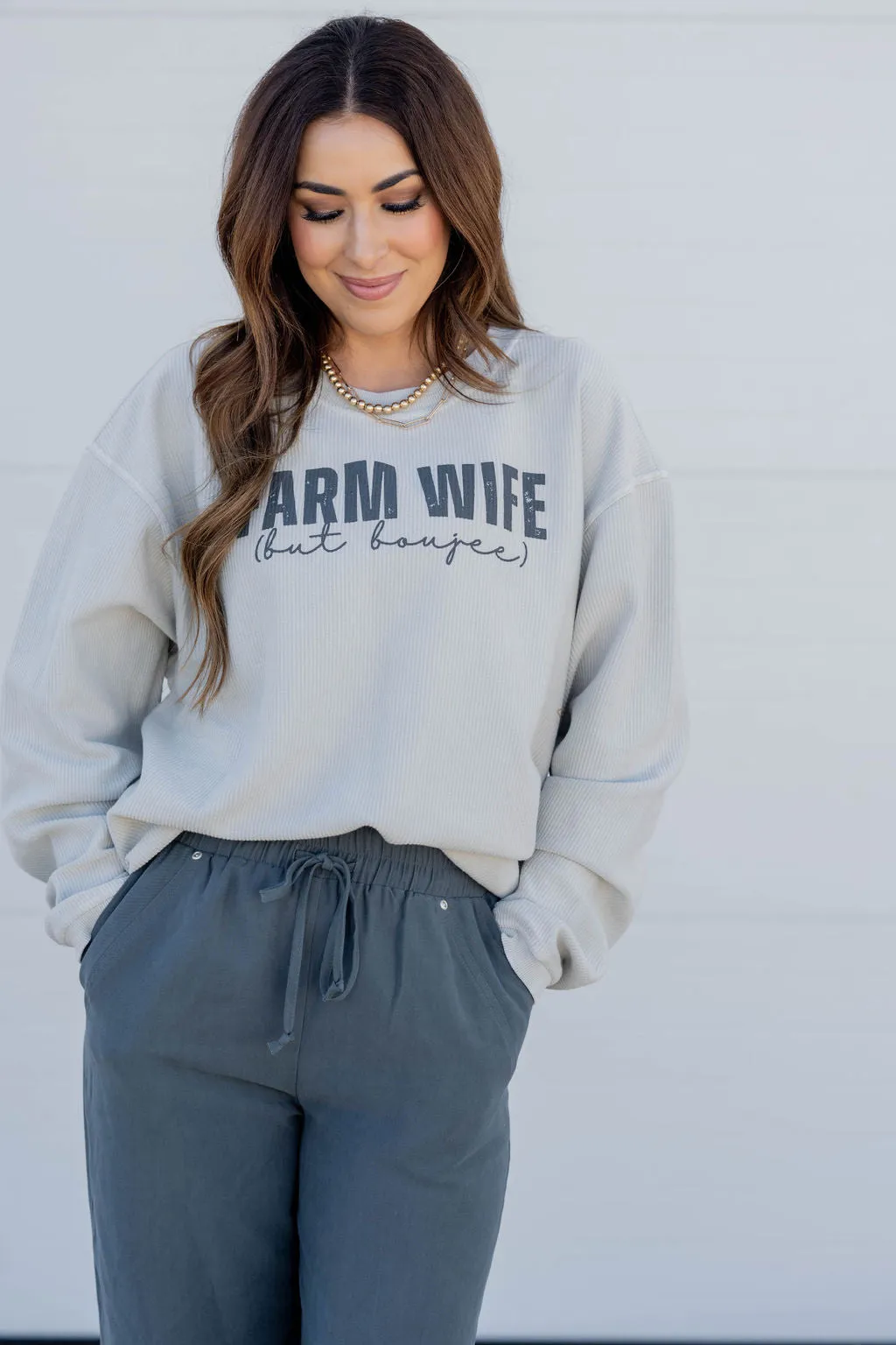 Farmwife But Boujee Ribbed Graphic Crewneck