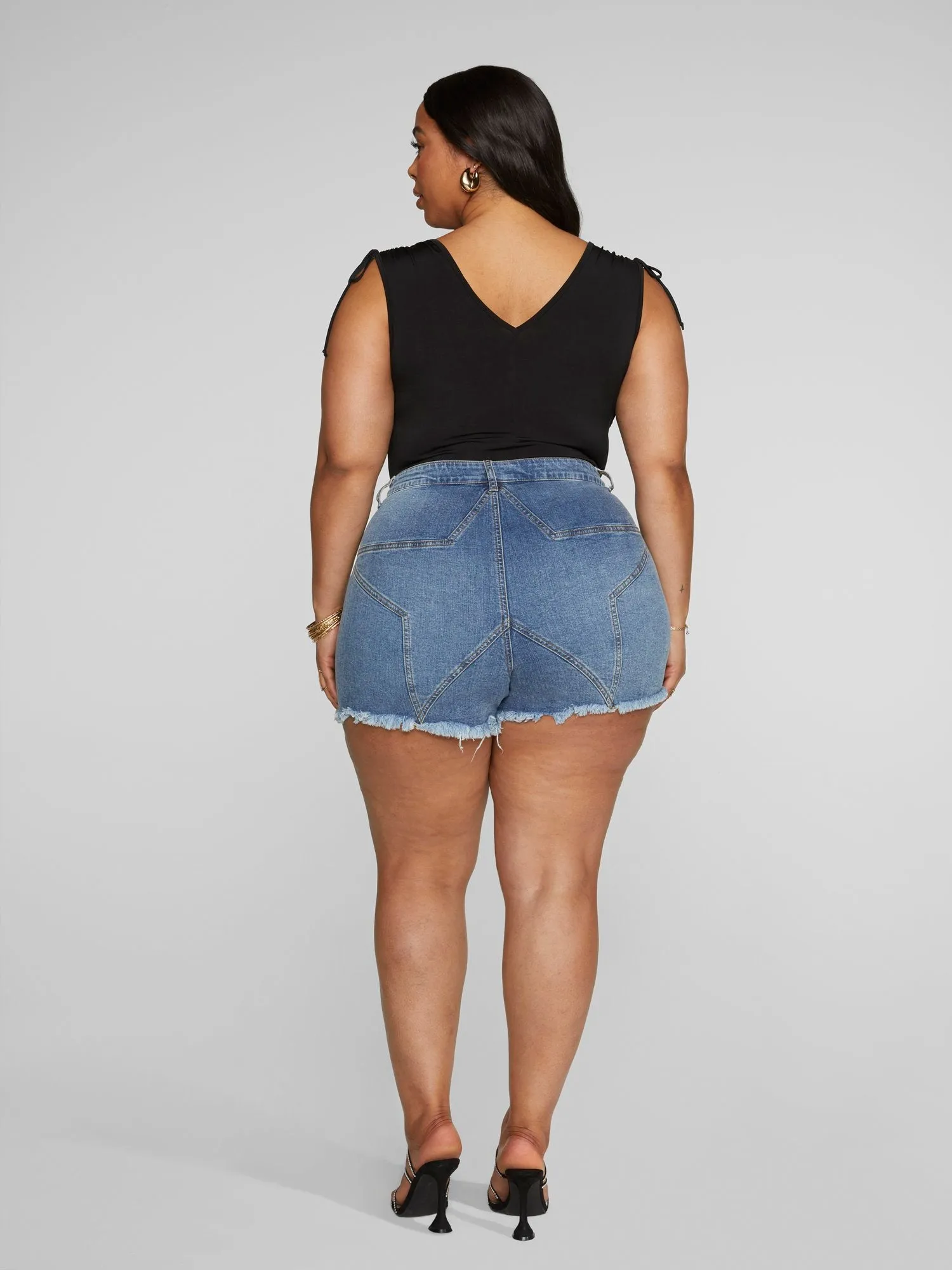 Fashion To Figure - Star Detail Denim Cutoff Shorts