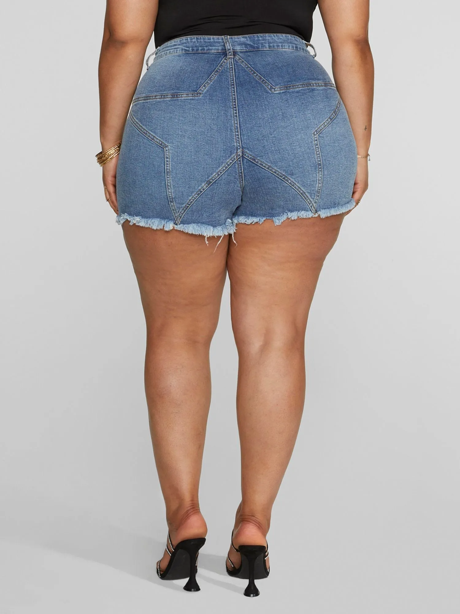 Fashion To Figure - Star Detail Denim Cutoff Shorts