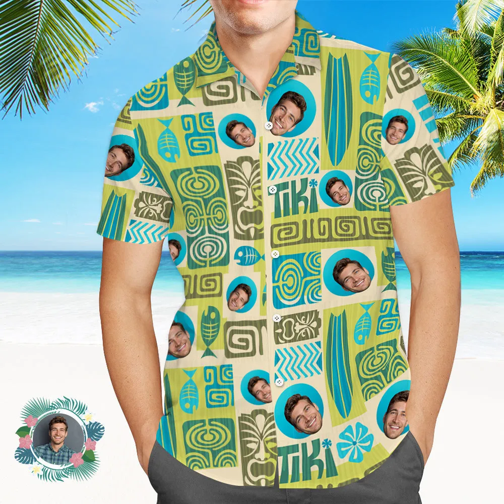 Father Custom Face With Exotic Tiki Pattern Personalized Photo Hawaiian Shirt