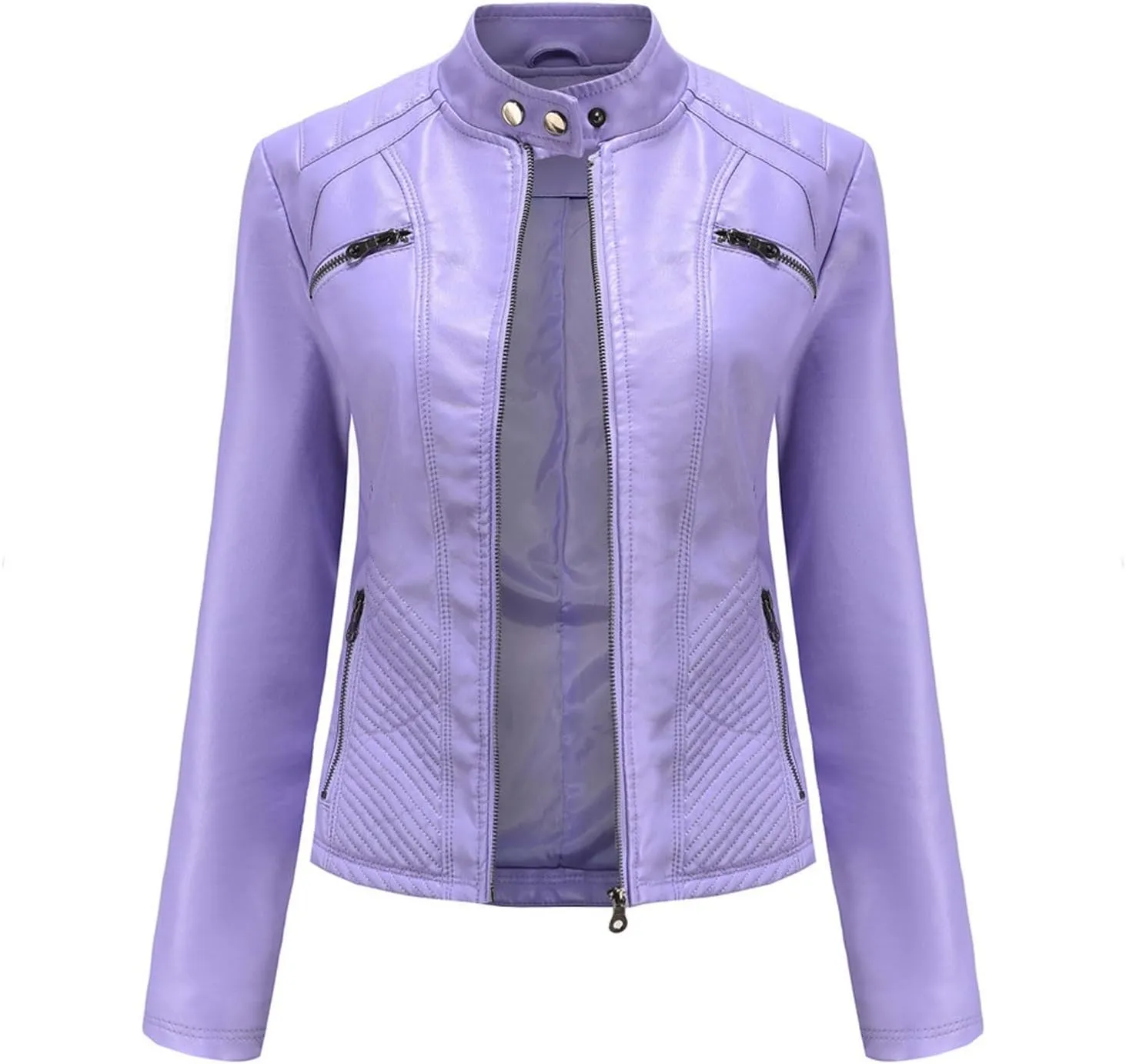 Faux Leather Jacket Women Motorcycle Zipper Bike Coat Long Sleeve Quilted Moto Outwear Slim Fit Fashion Fall Jackets