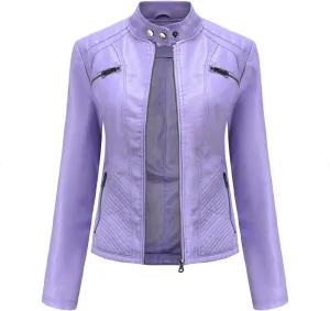 Faux Leather Jacket Women Motorcycle Zipper Bike Coat Long Sleeve Quilted Moto Outwear Slim Fit Fashion Fall Jackets