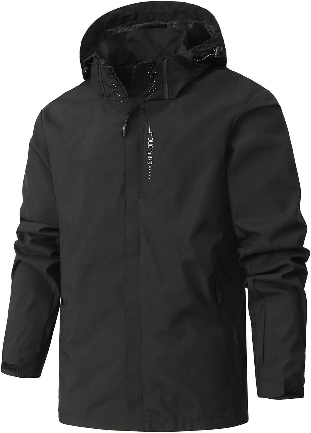 Finelylove Mens Rain Jacket Waterproof Windproof Outdoor Softshell Wind Breaker Hiking Raincoats With Detachable Hood