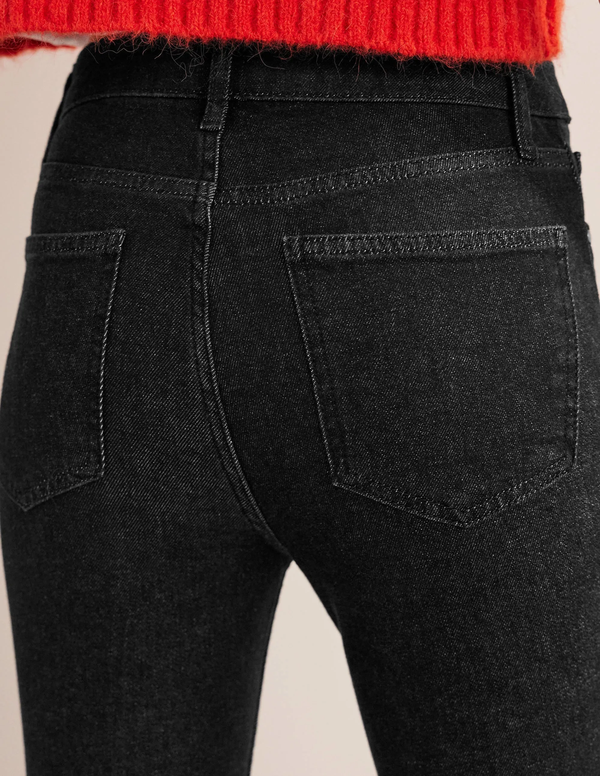 Fitted Cropped Flare Jeans-Black