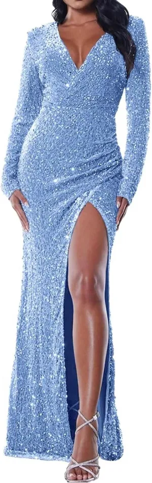 Fivsole Sequin Long Sleeve Prom Dress 2025 Long Sparkly Formal Dress Long Sleeve Evening Gowns