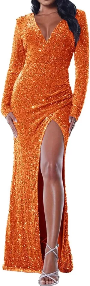 Fivsole Sequin Long Sleeve Prom Dress 2025 Long Sparkly Formal Dress Long Sleeve Evening Gowns