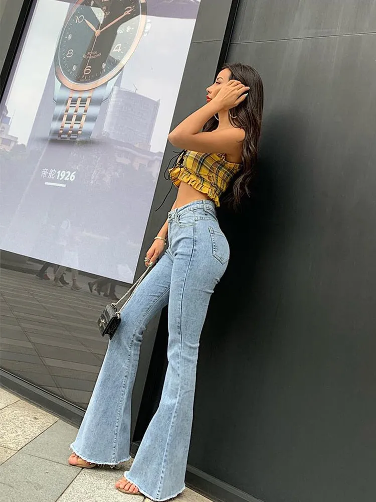 Flare Jeans Pants Women’s Vintage Denim Jeans Women High Waist Fashion Stretch tall and thin Trousers streetwear retro Jeans