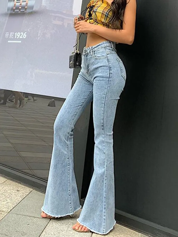 Flare Jeans Pants Women’s Vintage Denim Jeans Women High Waist Fashion Stretch tall and thin Trousers streetwear retro Jeans