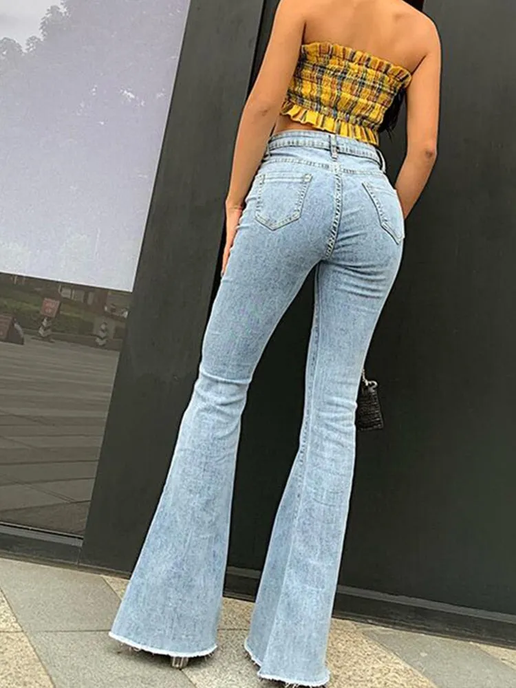 Flare Jeans Pants Women’s Vintage Denim Jeans Women High Waist Fashion Stretch tall and thin Trousers streetwear retro Jeans