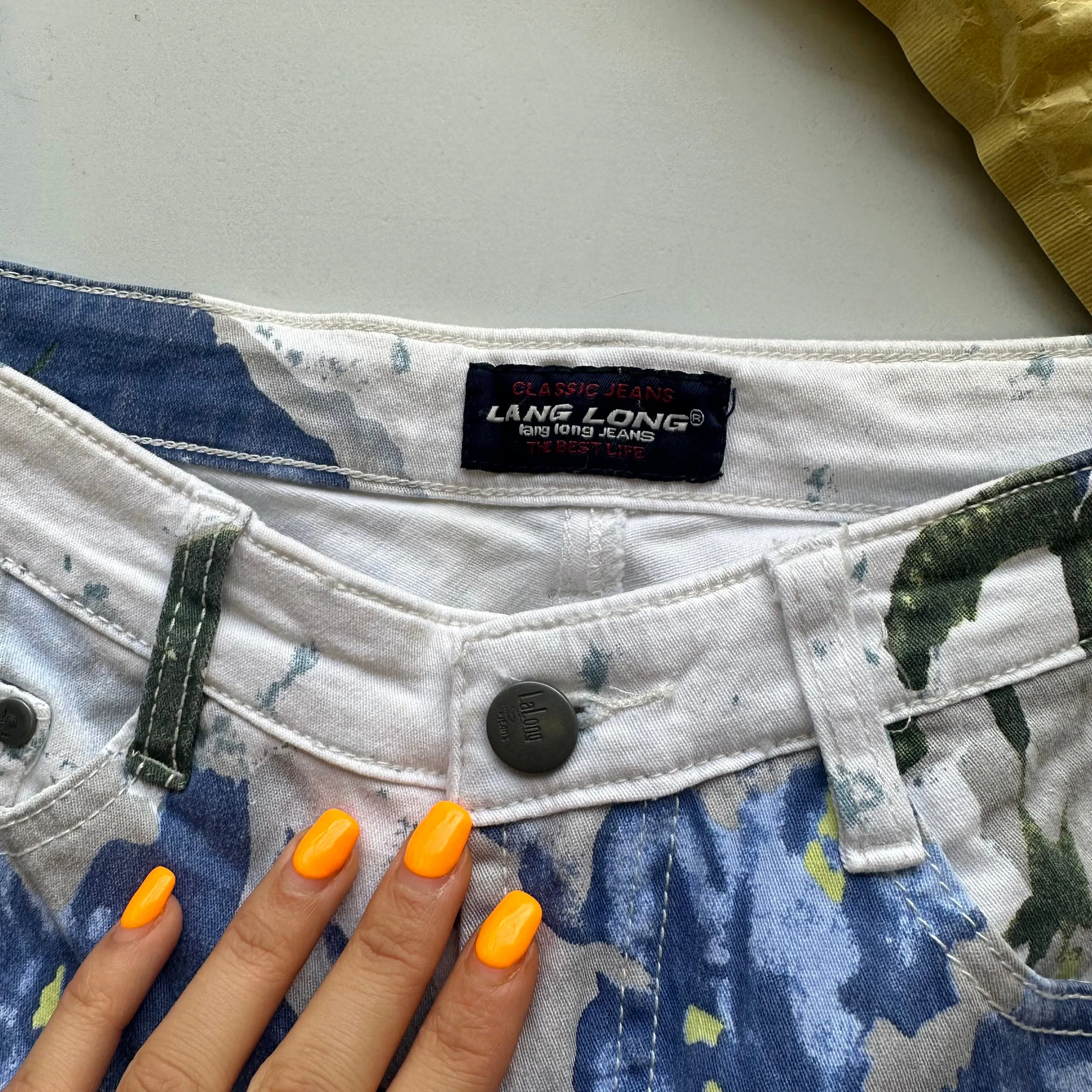 flared graphic print trousers