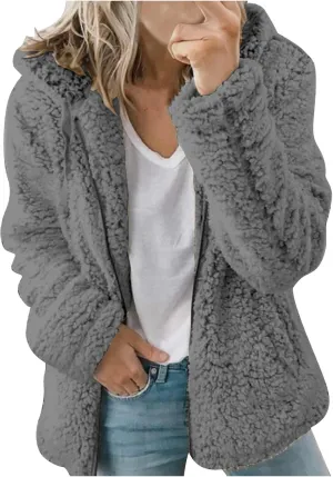 Fleece 2024 Winter Coat Women Plus Size Warm Soft Fuzzy Jackets Trendy Casual Outerwear Full Zip Up Hoodie Sweatshirts