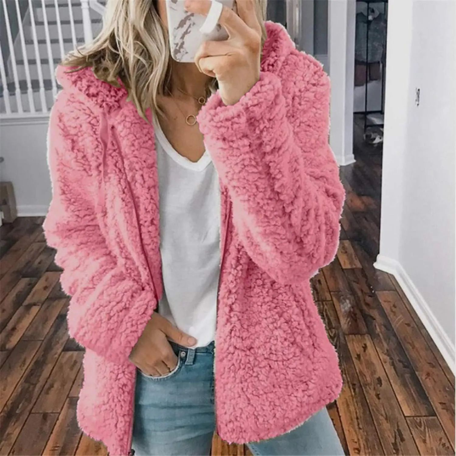 Fleece 2024 Winter Coat Women Plus Size Warm Soft Fuzzy Jackets Trendy Casual Outerwear Full Zip Up Hoodie Sweatshirts