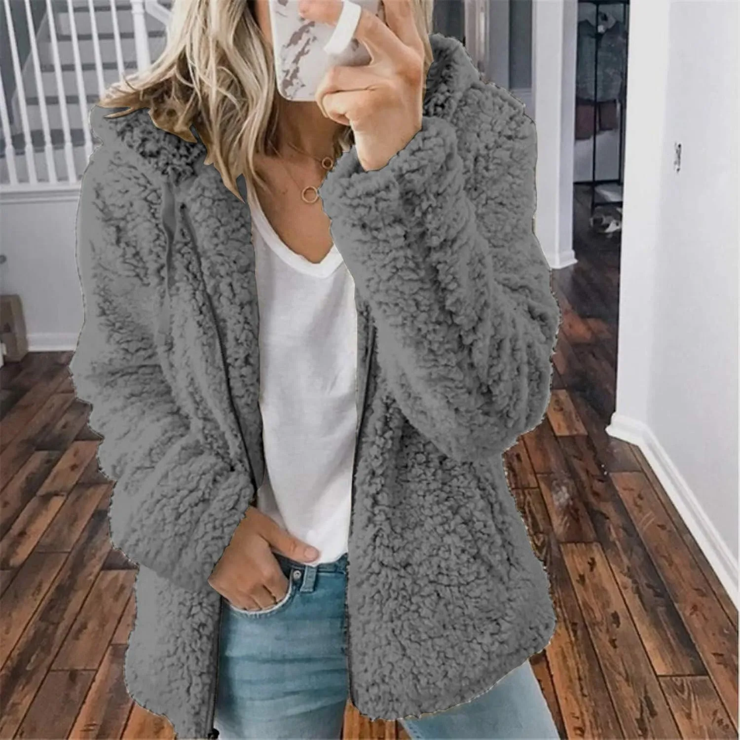 Fleece 2024 Winter Coat Women Plus Size Warm Soft Fuzzy Jackets Trendy Casual Outerwear Full Zip Up Hoodie Sweatshirts