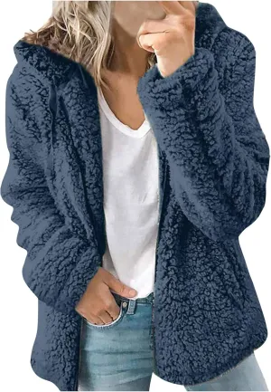 Fleece 2024 Winter Coat Women Plus Size Warm Soft Fuzzy Jackets Trendy Casual Outerwear Full Zip Up Hoodie Sweatshirts