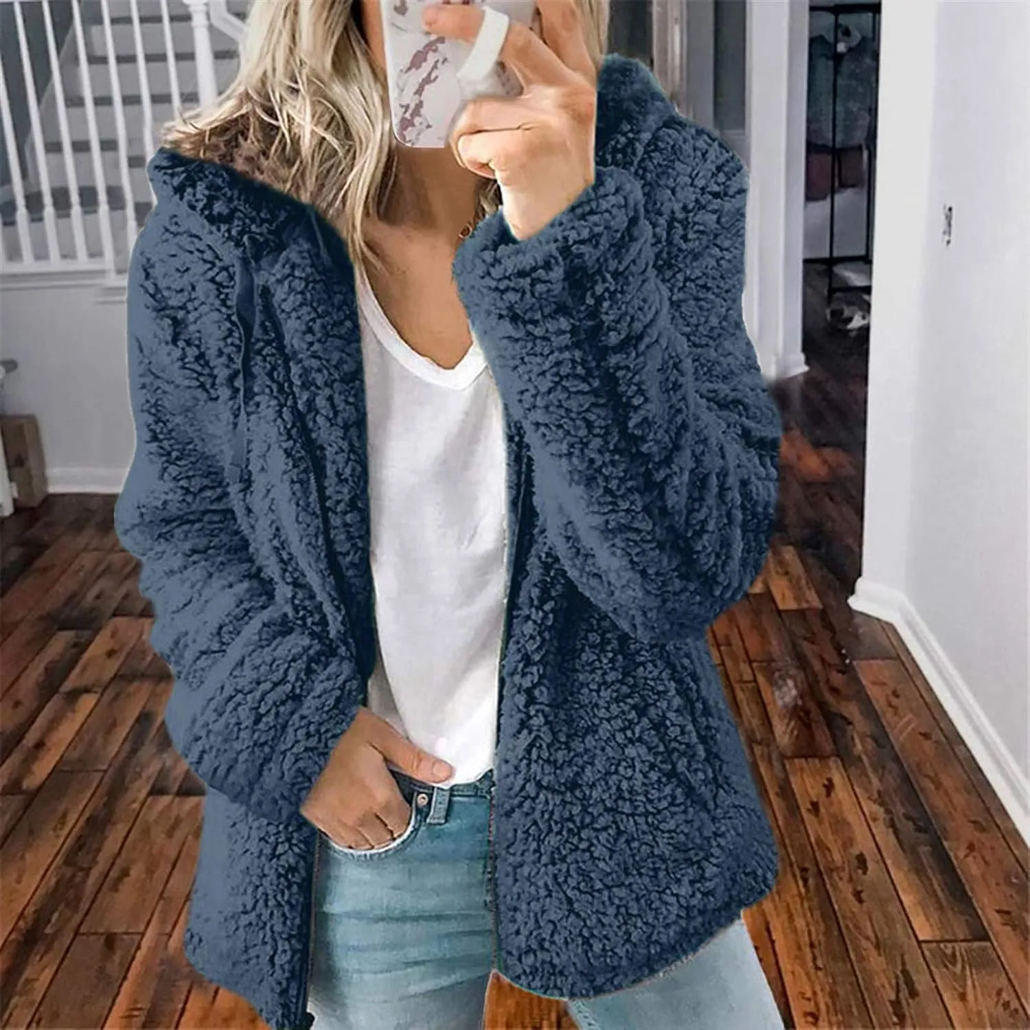 Fleece 2024 Winter Coat Women Plus Size Warm Soft Fuzzy Jackets Trendy Casual Outerwear Full Zip Up Hoodie Sweatshirts
