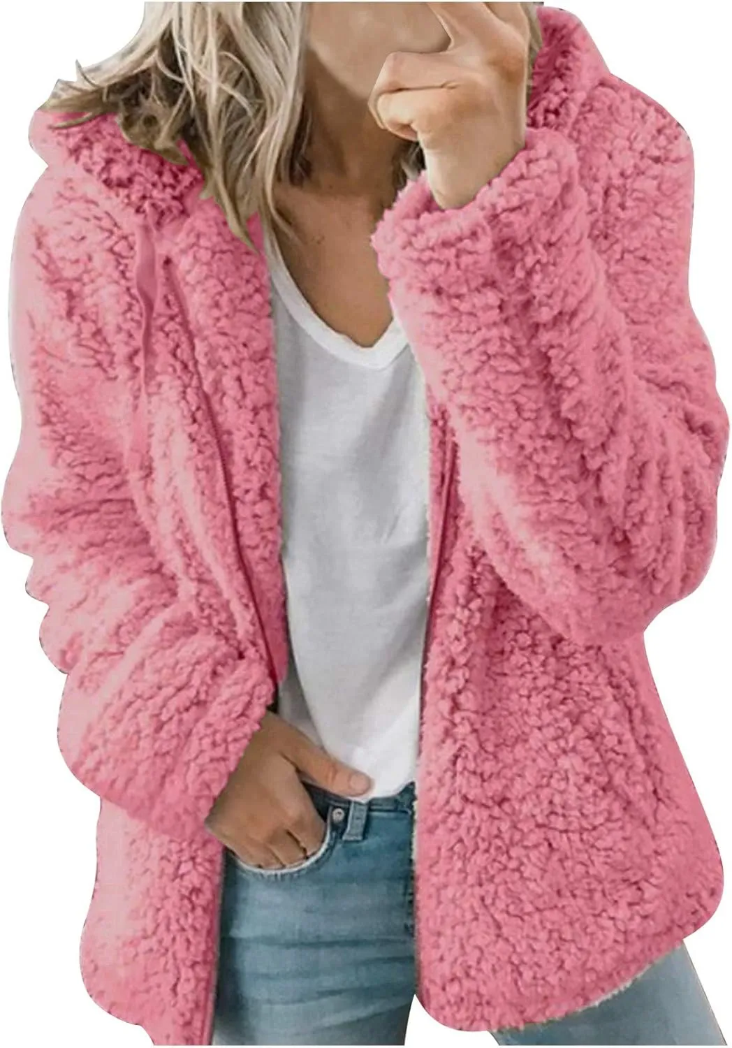 Fleece 2024 Winter Coat Women Plus Size Warm Soft Fuzzy Jackets Trendy Casual Outerwear Full Zip Up Hoodie Sweatshirts