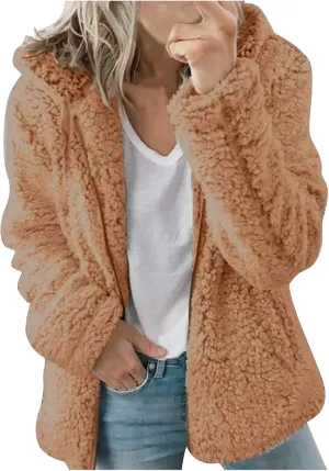 Fleece 2024 Winter Coat Women Plus Size Warm Soft Fuzzy Jackets Trendy Casual Outerwear Full Zip Up Hoodie Sweatshirts