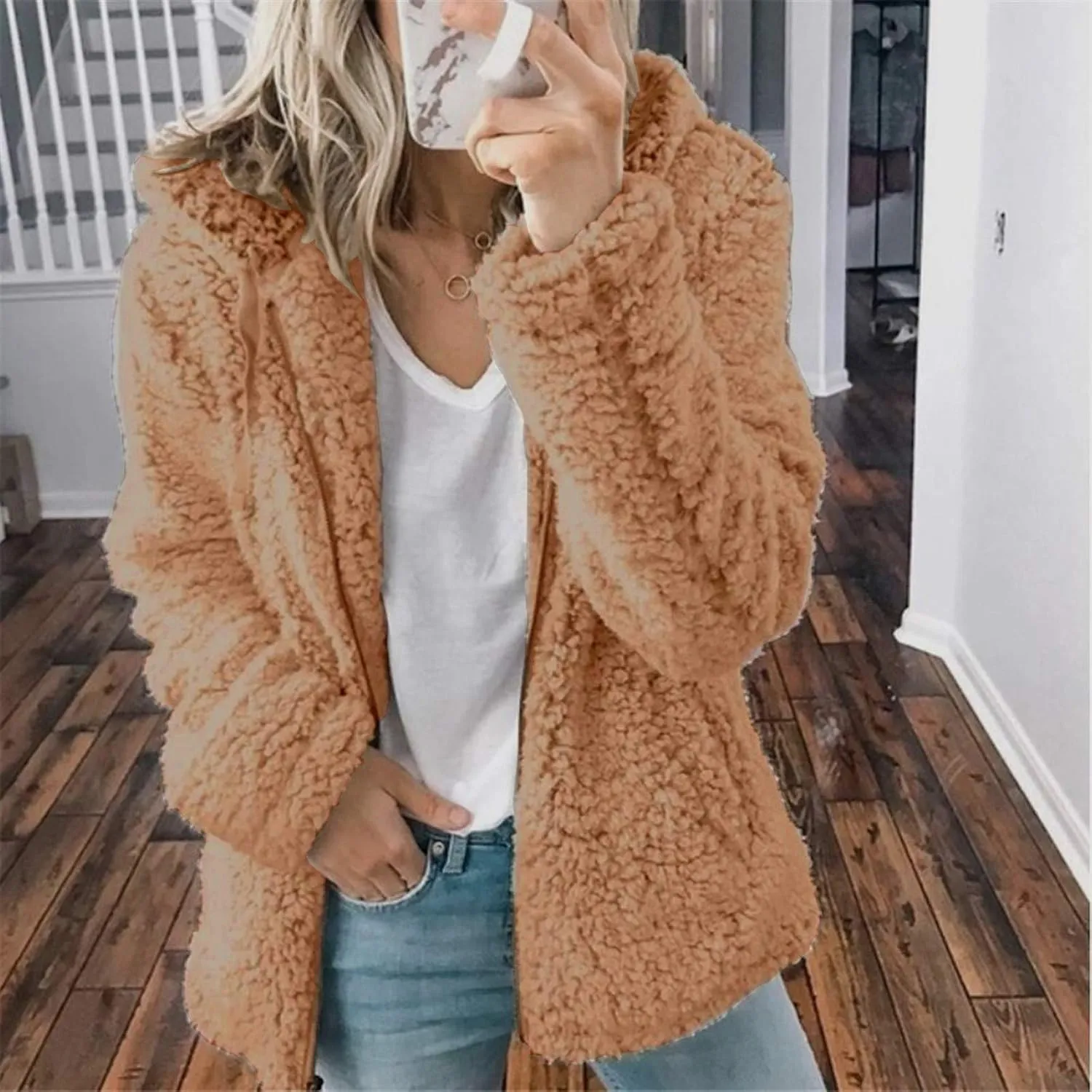 Fleece 2024 Winter Coat Women Plus Size Warm Soft Fuzzy Jackets Trendy Casual Outerwear Full Zip Up Hoodie Sweatshirts