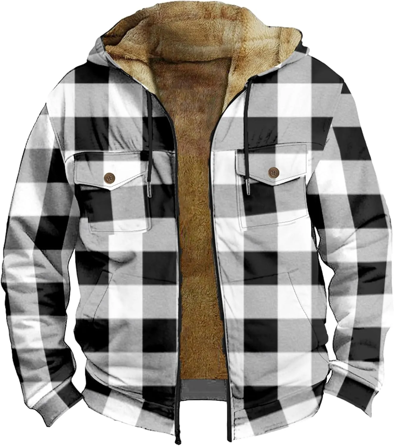 Fleece Lined Men Jackets Thermal Heavyweight Hoodies Coats with Pocket Winter Trendy Casual Outerwear
