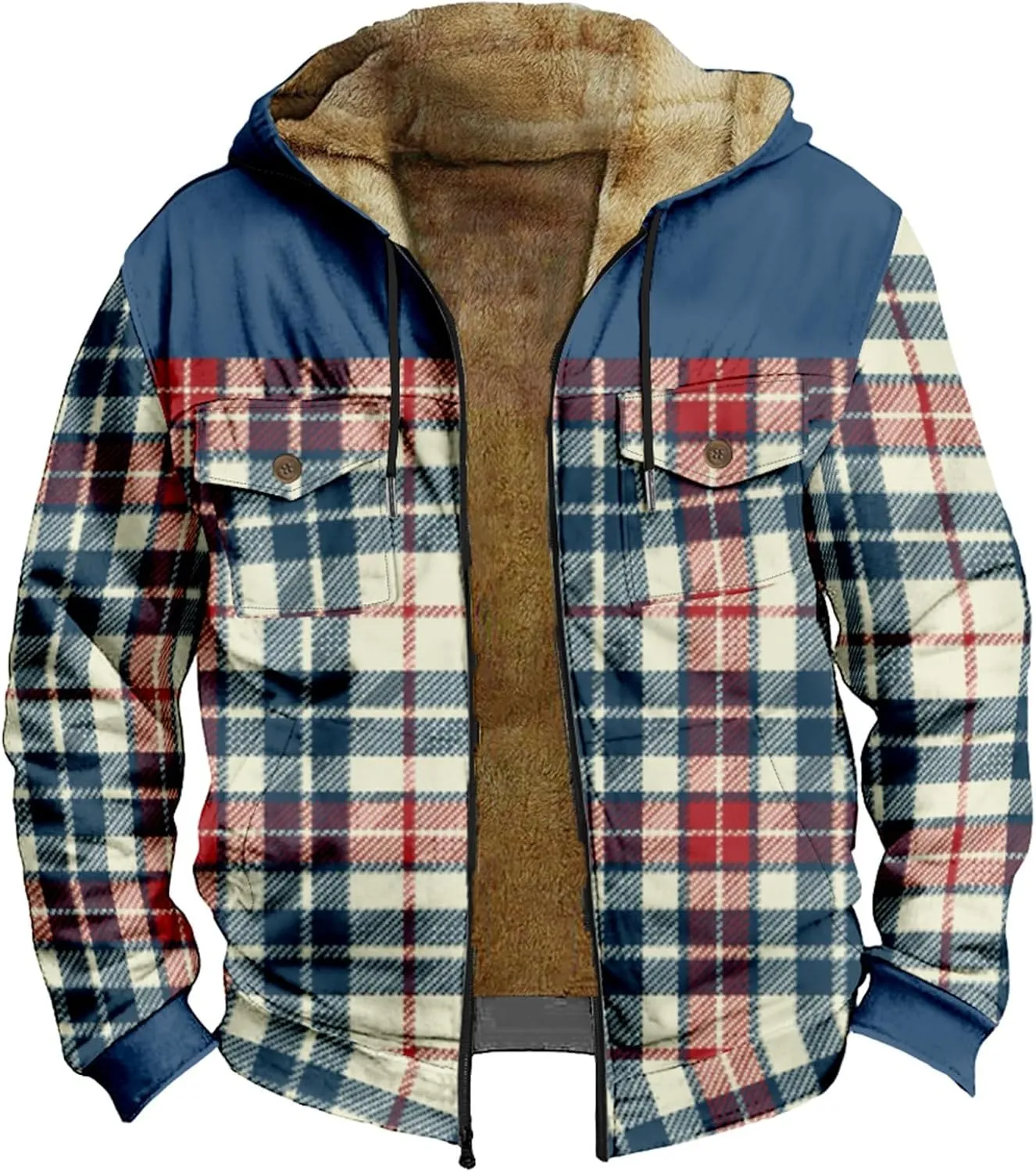Fleece Lined Men Jackets Thermal Heavyweight Hoodies Coats with Pocket Winter Trendy Casual Outerwear