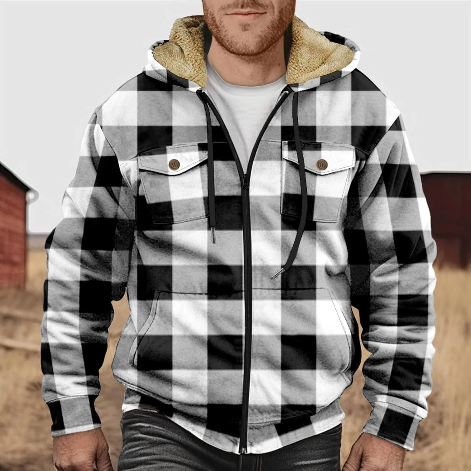 Fleece Lined Men Jackets Thermal Heavyweight Hoodies Coats with Pocket Winter Trendy Casual Outerwear