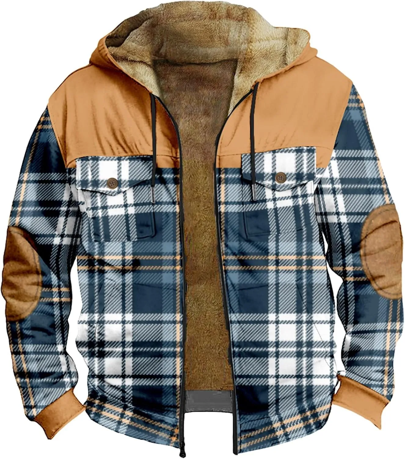 Fleece Lined Men Jackets Thermal Heavyweight Hoodies Coats with Pocket Winter Trendy Casual Outerwear