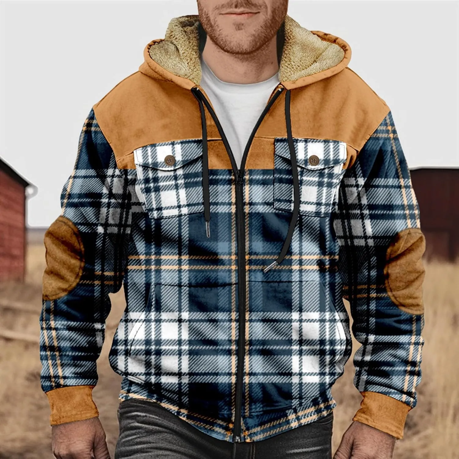 Fleece Lined Men Jackets Thermal Heavyweight Hoodies Coats with Pocket Winter Trendy Casual Outerwear