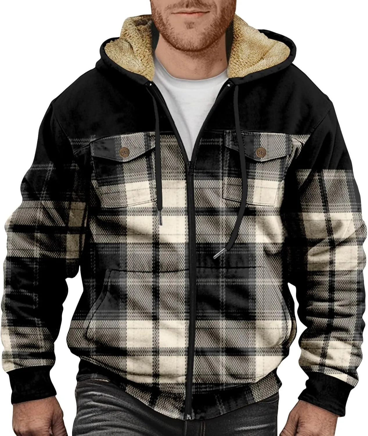 Fleece Lined Men Jackets Thermal Heavyweight Hoodies Coats with Pocket Winter Trendy Casual Outerwear