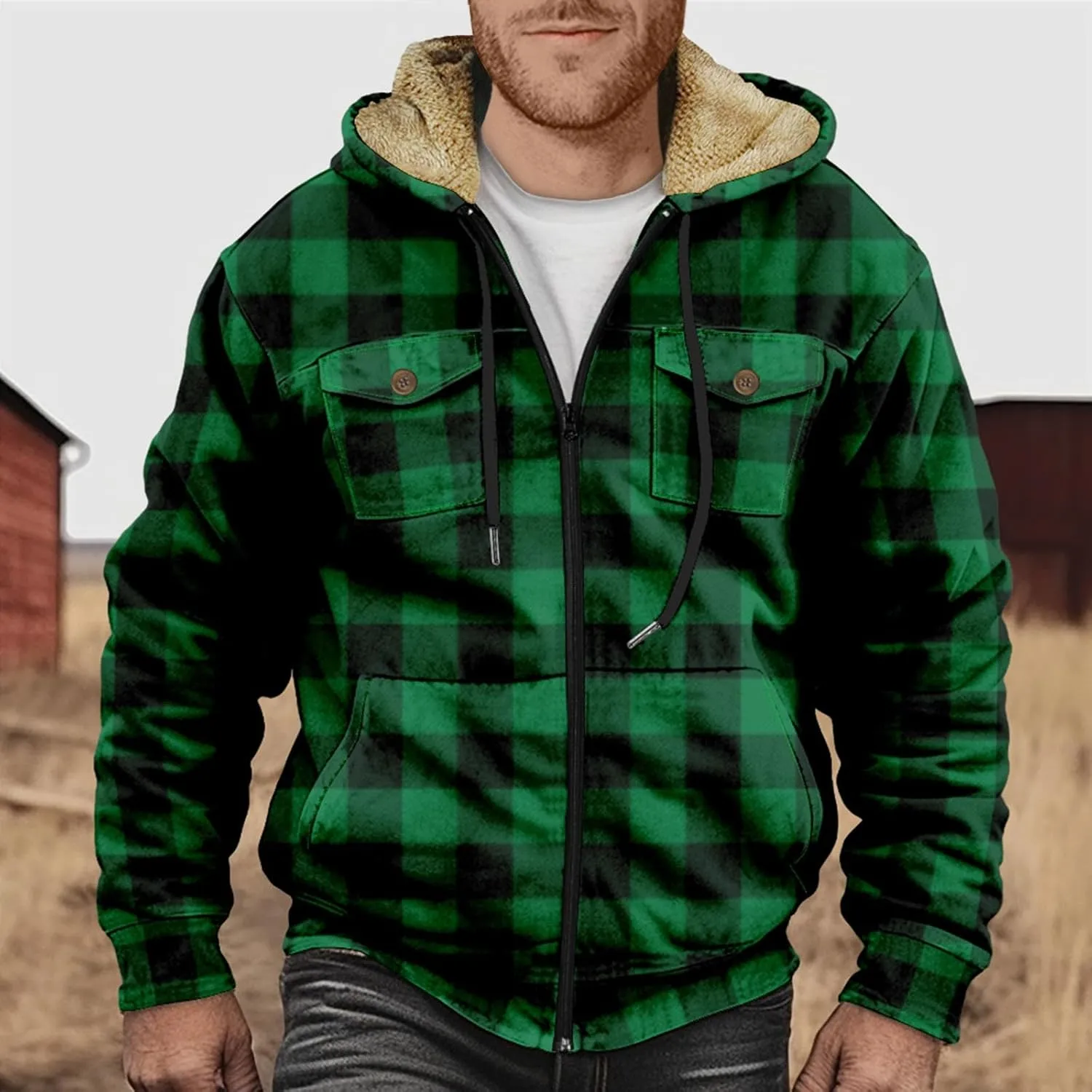 Fleece Lined Men Jackets Thermal Heavyweight Hoodies Coats with Pocket Winter Trendy Casual Outerwear