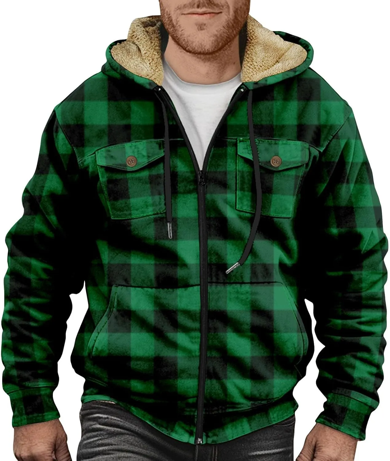 Fleece Lined Men Jackets Thermal Heavyweight Hoodies Coats with Pocket Winter Trendy Casual Outerwear