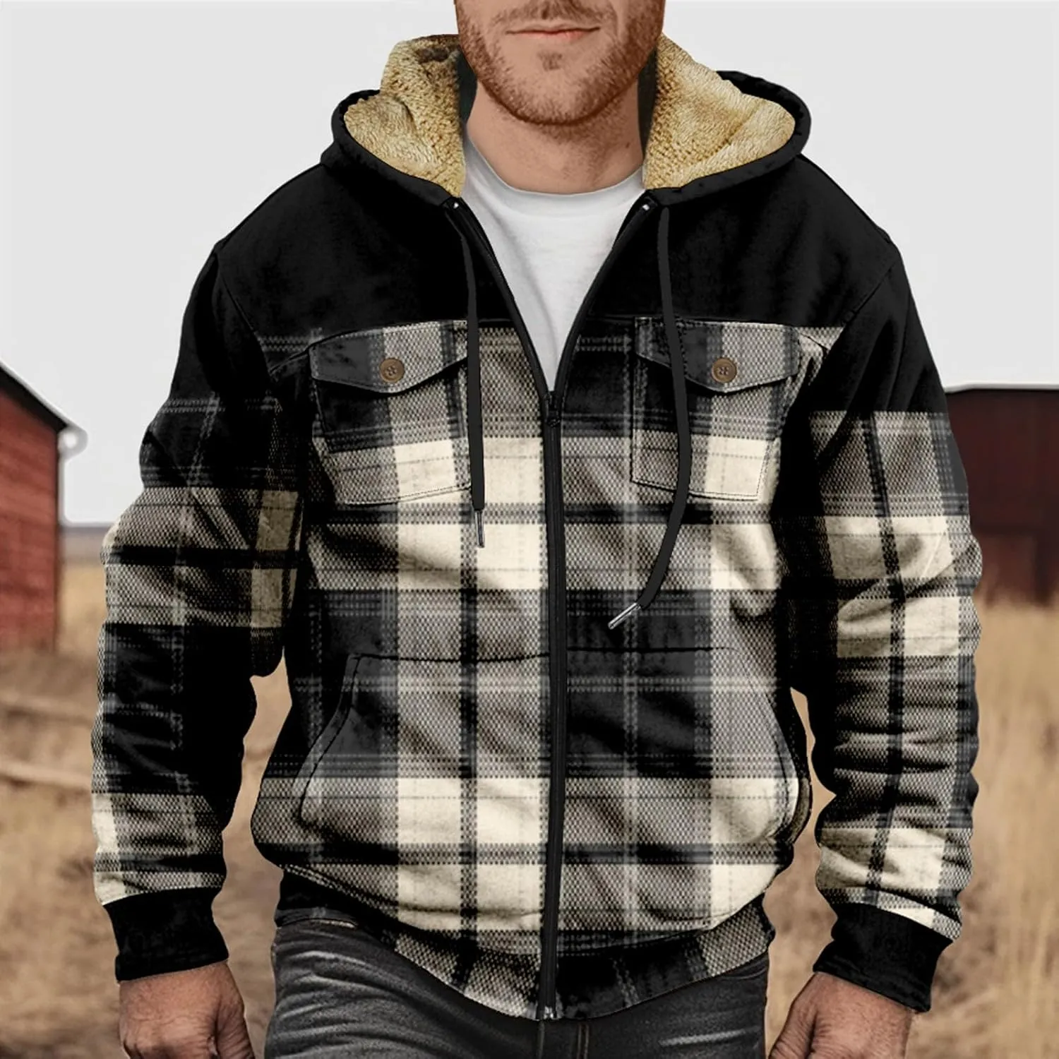 Fleece Lined Men Jackets Thermal Heavyweight Hoodies Coats with Pocket Winter Trendy Casual Outerwear