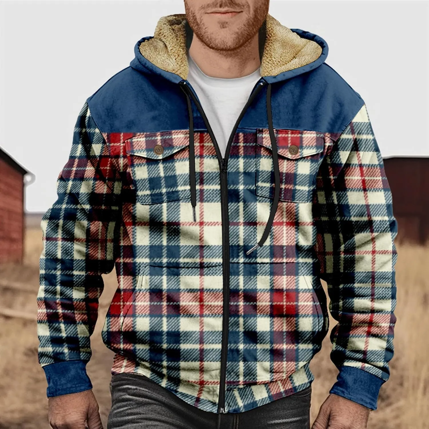 Fleece Lined Men Jackets Thermal Heavyweight Hoodies Coats with Pocket Winter Trendy Casual Outerwear