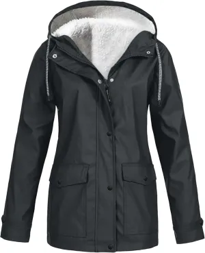 FLITAY Womens Casual Zipper Outerwear Fashion Drawstring Jacket Waterproof Solid Color Coats with Pocket
