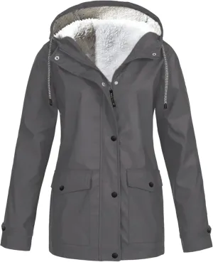 FLITAY Womens Casual Zipper Outerwear Fashion Drawstring Jacket Waterproof Solid Color Coats with Pocket