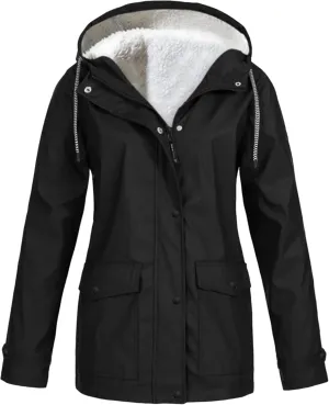 FLITAY Womens Casual Zipper Outerwear Fashion Drawstring Jacket Waterproof Solid Color Coats with Pocket