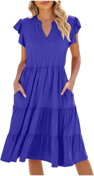 Flutter Dress for Women Casual Tiered Ruffle Sleeve Fashion Dresses Flowy Boho Beach Vacation Sundress 2025 Trendy