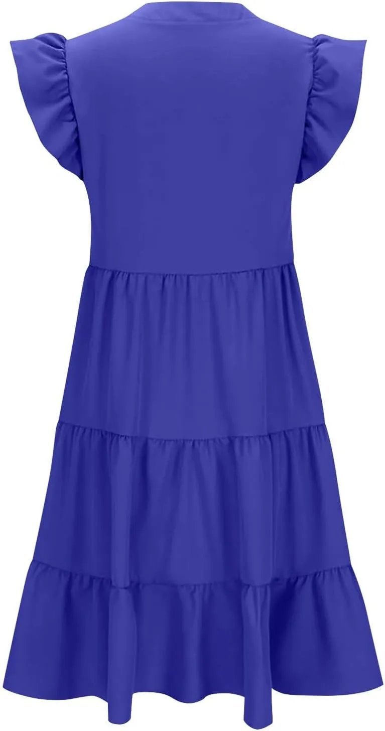 Flutter Dress for Women Casual Tiered Ruffle Sleeve Fashion Dresses Flowy Boho Beach Vacation Sundress 2025 Trendy