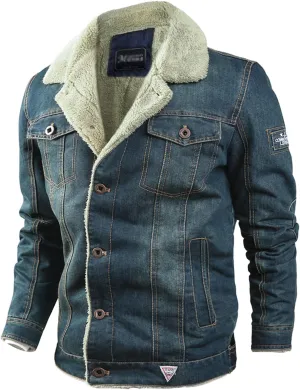 Flygo Men's Sherpa Fleece Lined Denim Trucker Jacket Winter Jean Jacket Cowboy Coat