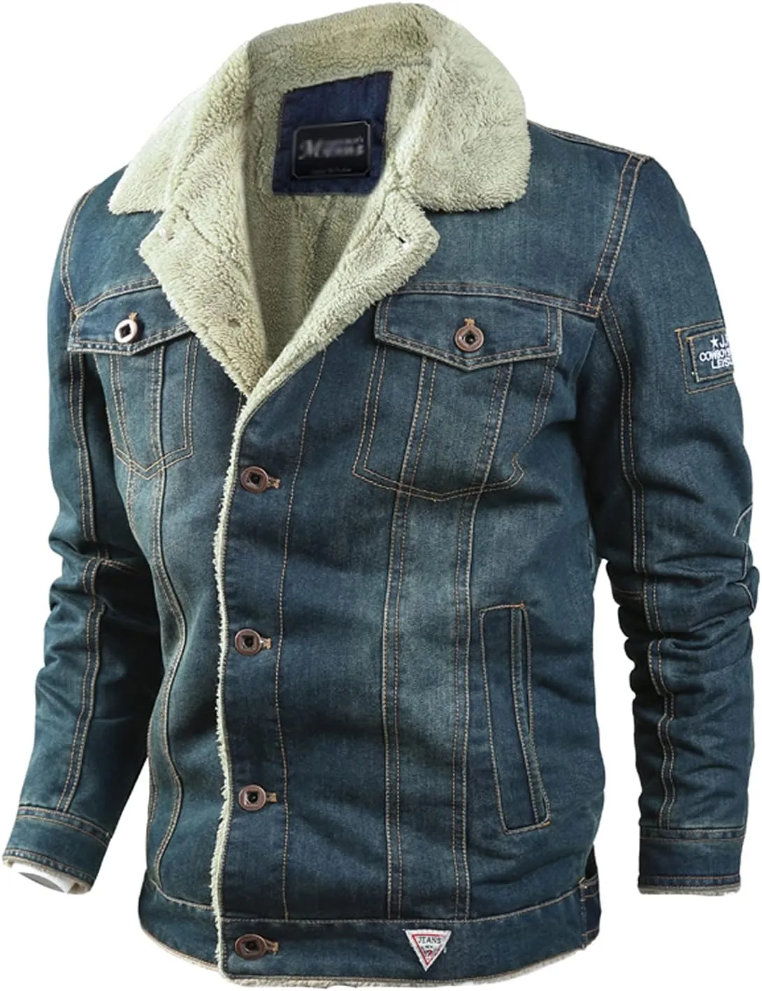Flygo Men's Sherpa Fleece Lined Denim Trucker Jacket Winter Jean Jacket Cowboy Coat