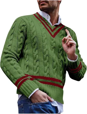 for Mens Fall Winter Long Sleeve V Neck Sweater Ribbed Crochet Plain Man 2025 Regular Fit Y2K
