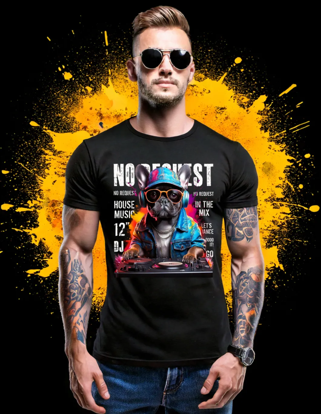 Frenchie DJ No Request Art Exclusive T-Shirts | GM TM