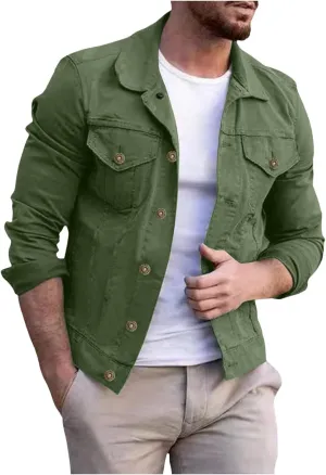 Fxbar Men's Denim Jacket Casual Regular Fit Button Down Long Sleeve Jean Trucker Jacket Slim Fit Casual Outerwear
