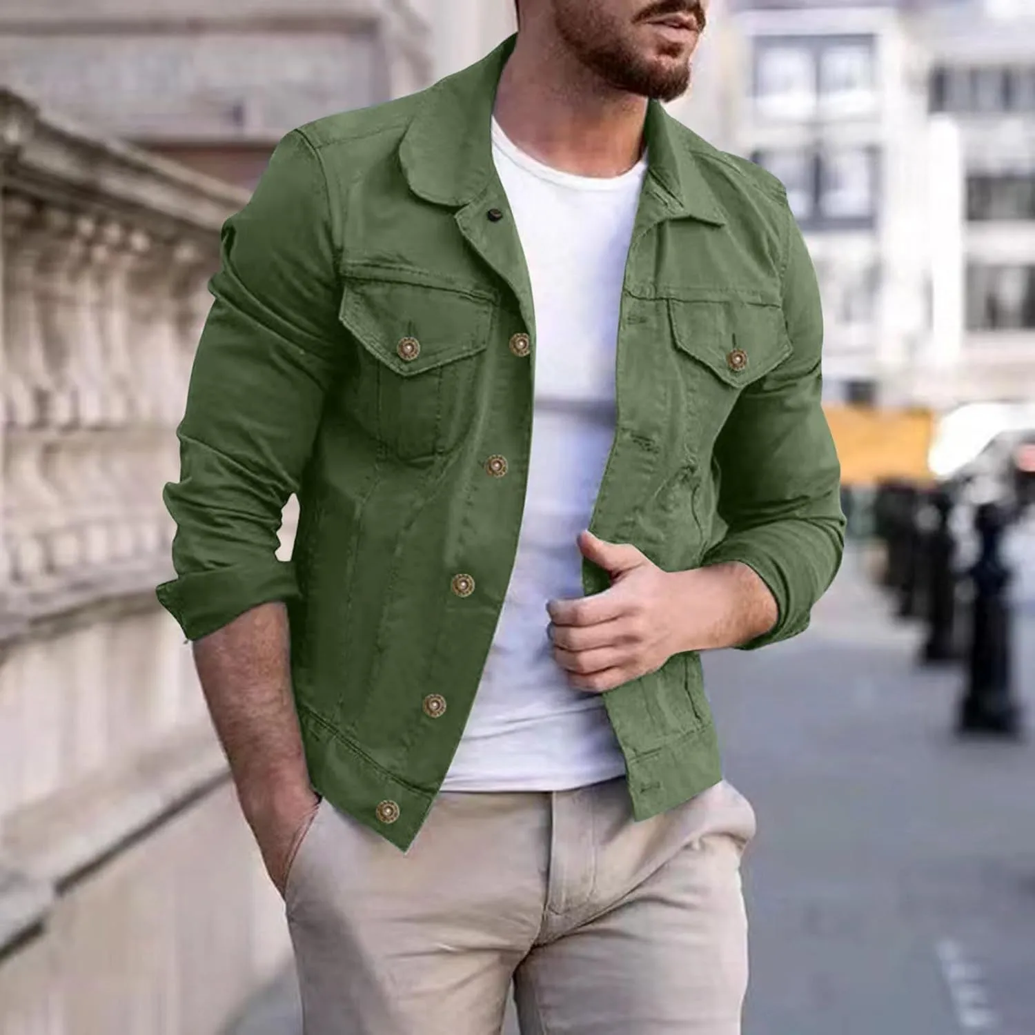 Fxbar Men's Denim Jacket Casual Regular Fit Button Down Long Sleeve Jean Trucker Jacket Slim Fit Casual Outerwear