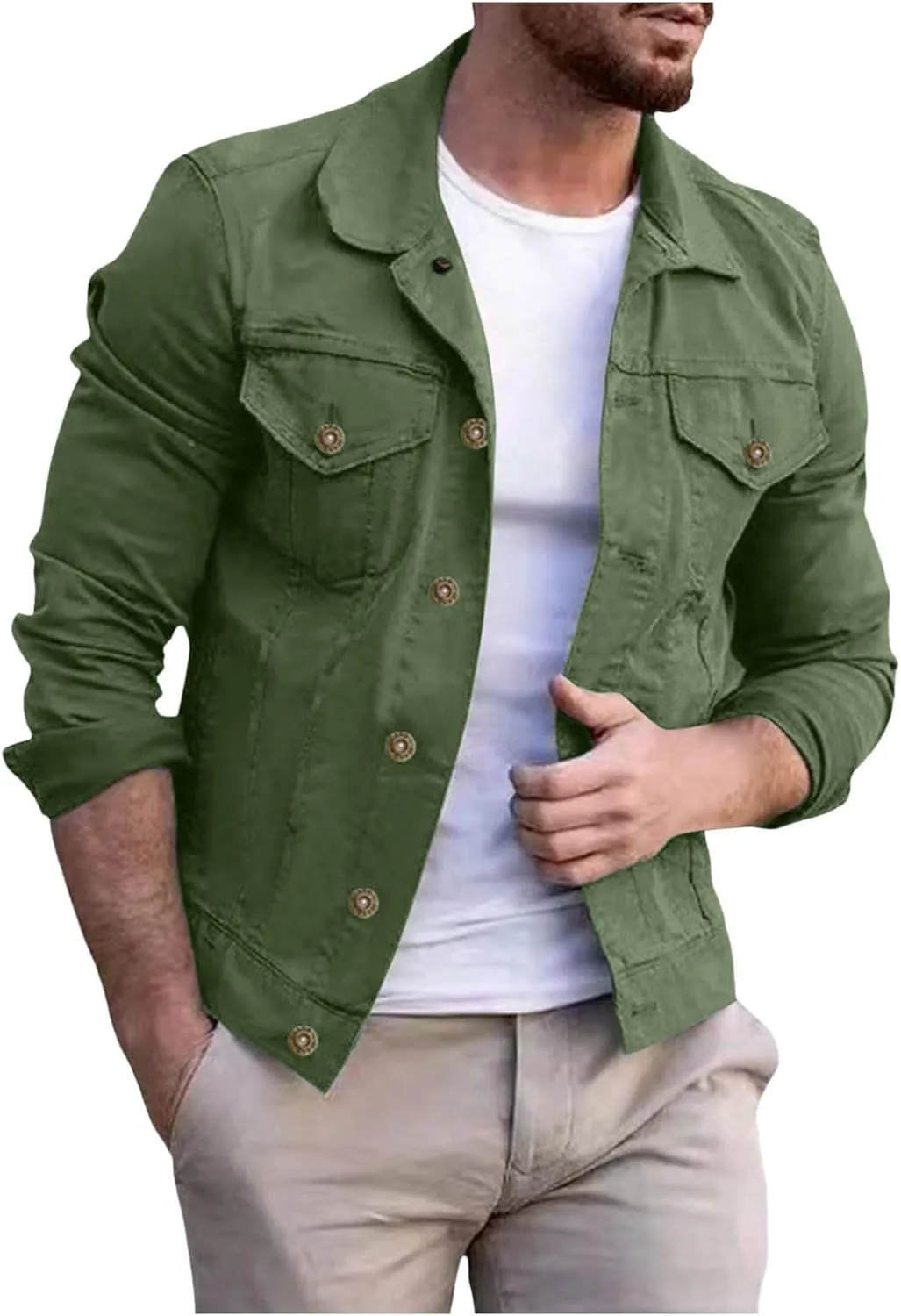 Fxbar Men's Denim Jacket Casual Regular Fit Button Down Long Sleeve Jean Trucker Jacket Slim Fit Casual Outerwear