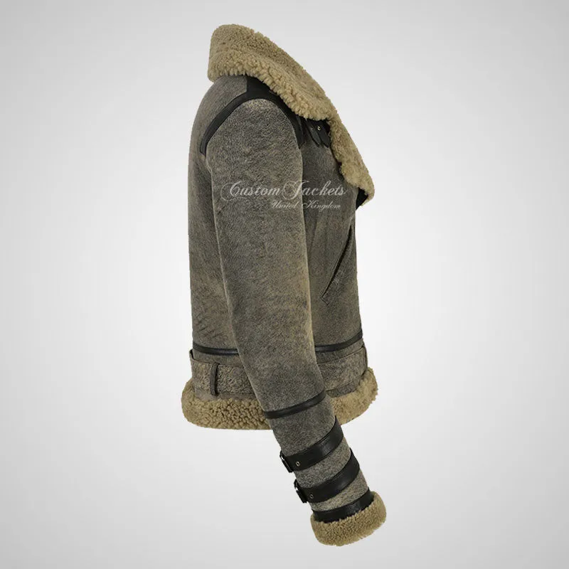 GEREN Women Shearling Jacket Khaki B3 Aviator Sheepskin Jacket