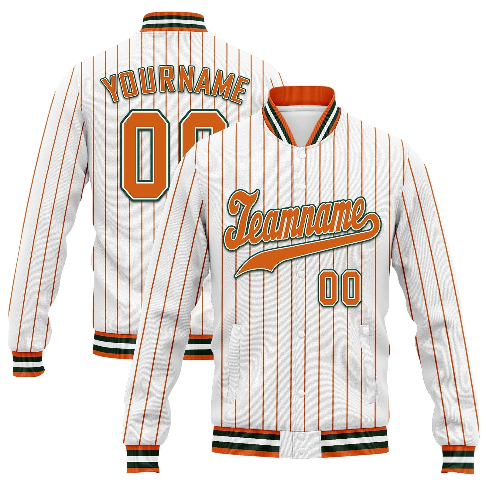 Gift Ideas,Custom White Orange Stripe Fashion Jacket Bomber Full-Snap Varsity Letterman Personalized Jacket FZ005-D020219-18