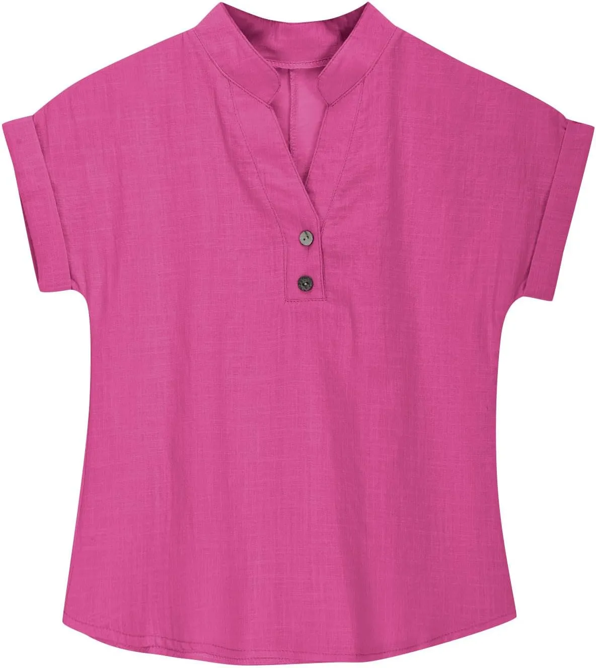 Girls Cotton Linen Shirts Summer Casual Button v Neck Tunic Blouses Kids Trendy Lightweight Solid Short Sleeve Tops