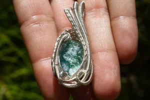 Gramercy Sterling Silver Wire Wrapped Dichroic Glass Pendant with Cremation Ash