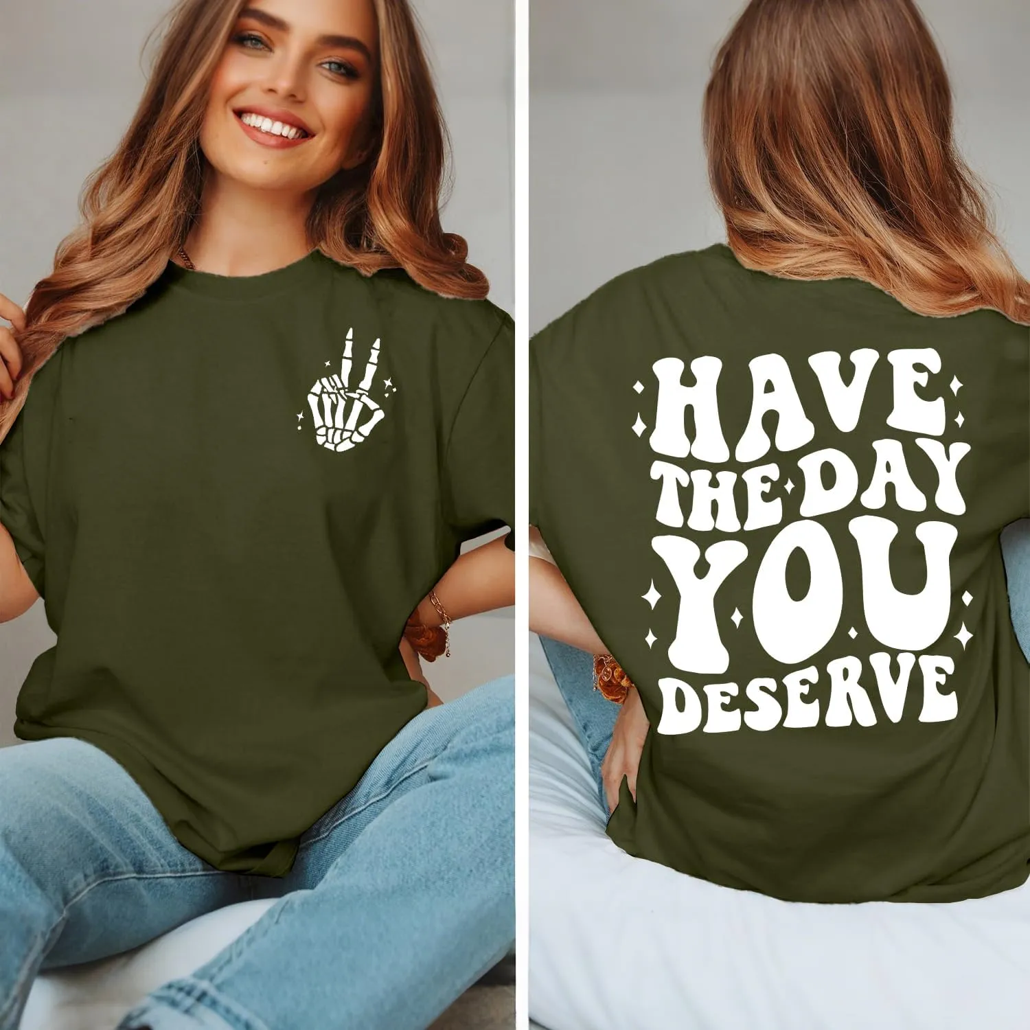 Graphic Tshirts for Women: Have The Day You Deserve Shirt Funny Skeletons Shirts Casual Graphic Tees Tops